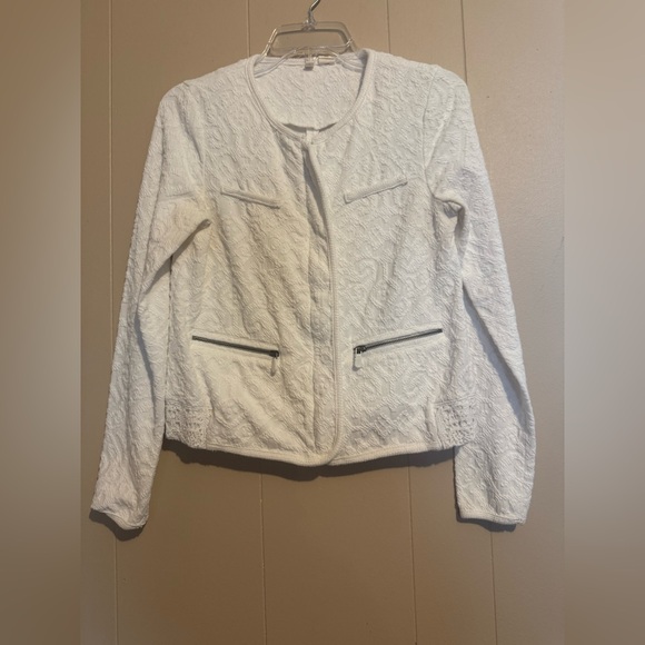ANTHROPOLOGIE | Moth | W Small White quilted Jacquard Crochet lady Jacket boho - Picture 2 of 12